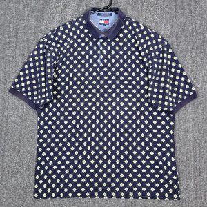 Tommy Hilfiger Polo Shirt Mens XL Blue Yellow Argyle Short Sleeve 100% Cotton
